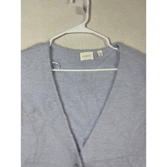 Cyrus Womens XL Fuzzy Button Cardigan Sweater Light Blue - Picture 2 of 11